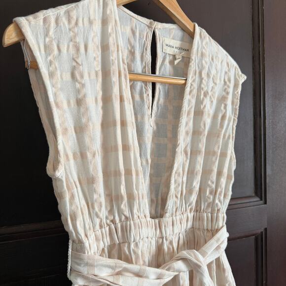 MARA HOFFMAN | Whitney Cotton Windowpane Wide Leg Jumpsuit Cover up Extra Small - Picture 5 of 9